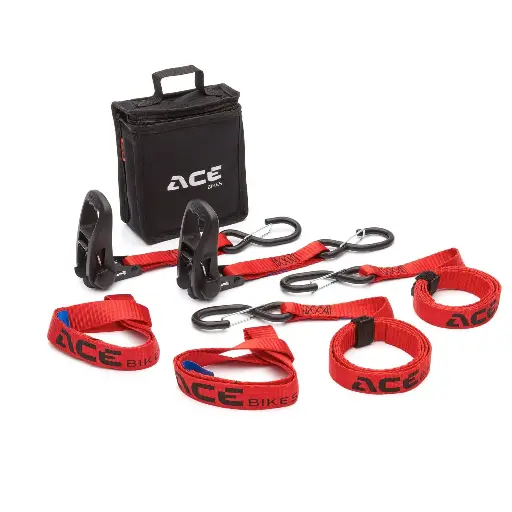 Kit de 2 sangles à cliquet Acebikes avec crochets + 2 sangles d´accroche(RATCHET PRO)